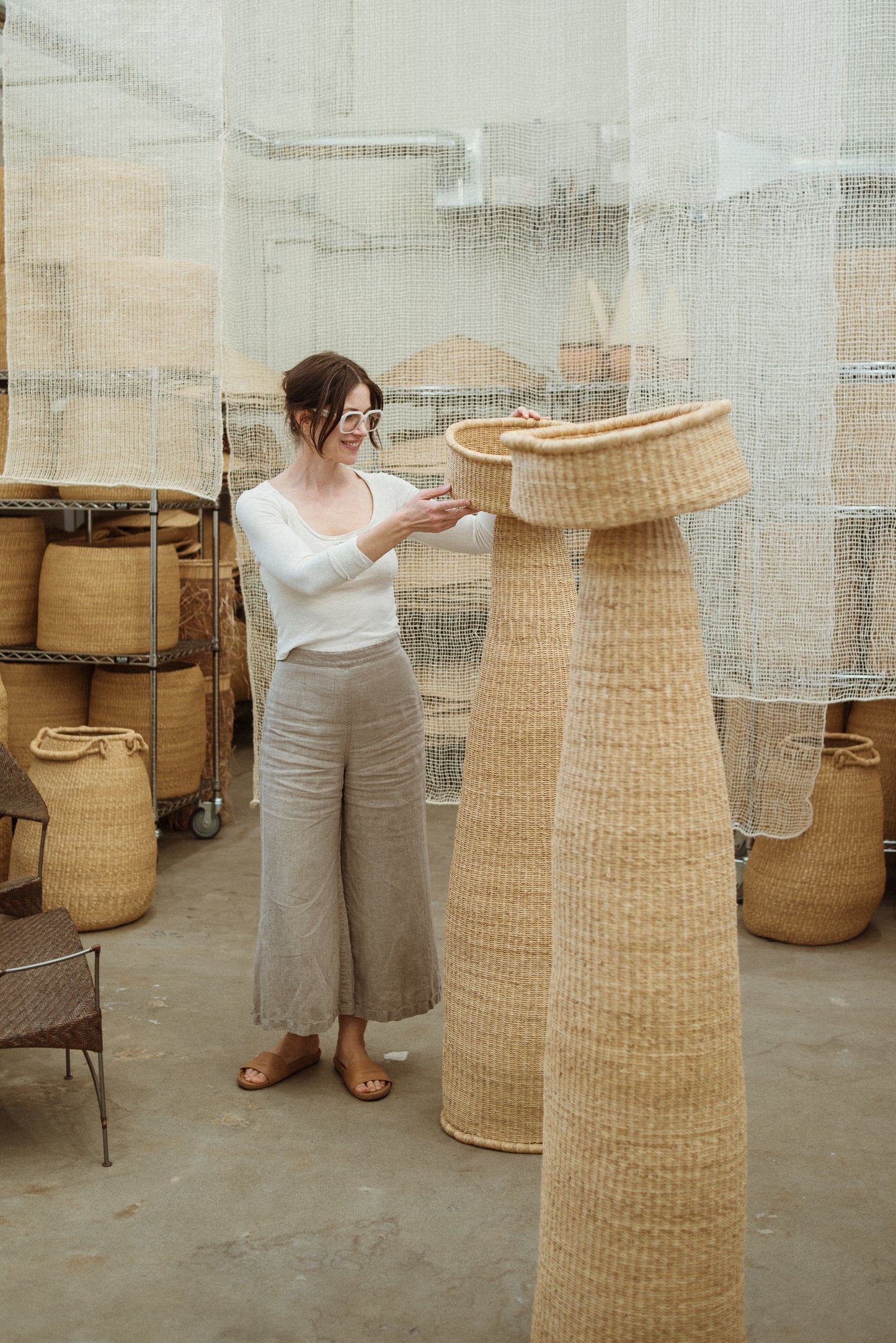 oversized woven basket sculptures