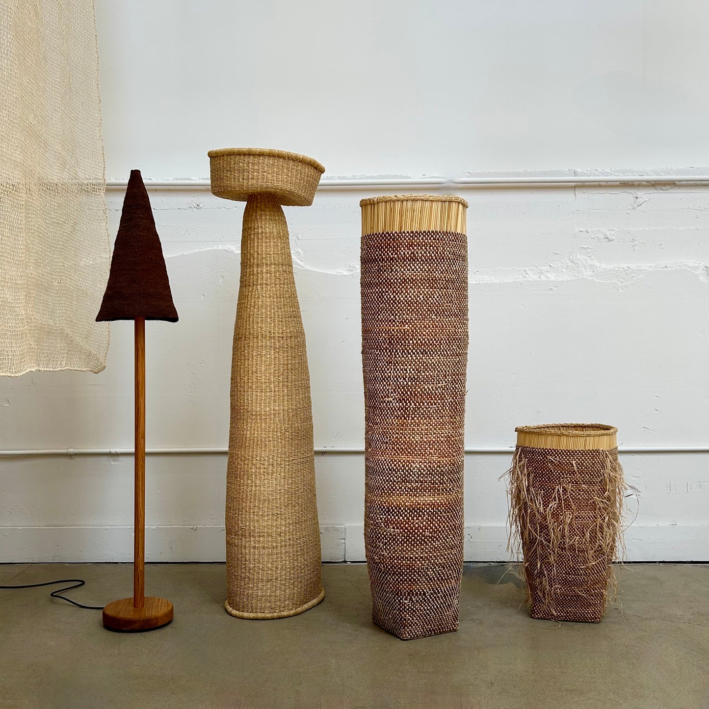 oversized baskets and handwoven lamp