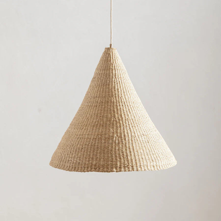 large woven cone shaped pendant light