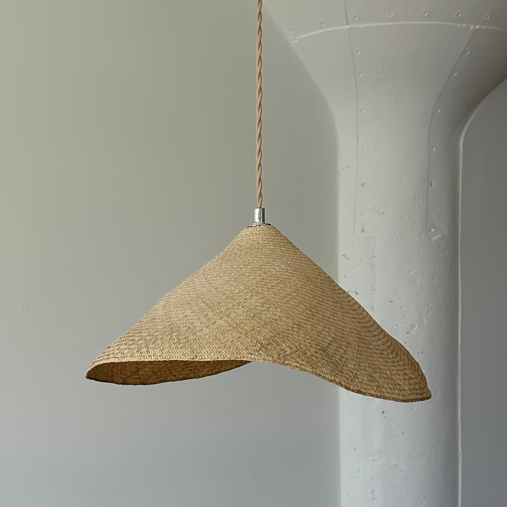 finely woven floppy cone pendant light
