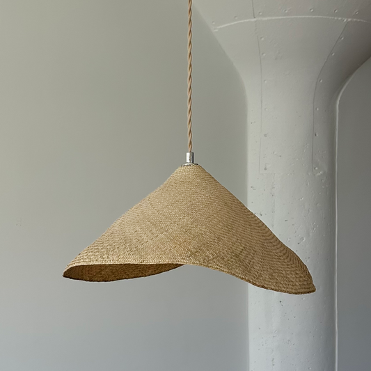 finely woven floppy cone pendant light