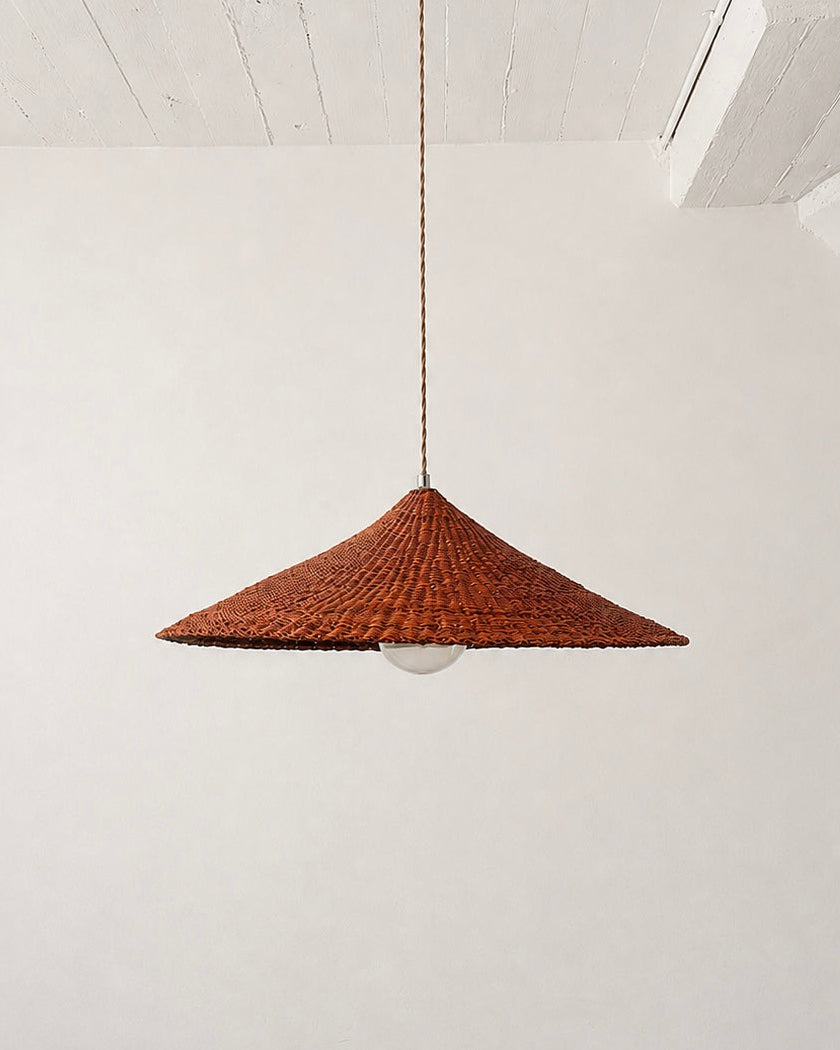 naturally dyed rust brown handwoven elephant grass pendant light