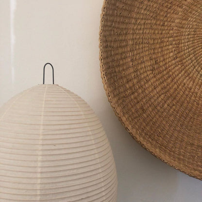 Close up of handwoven round tray.
